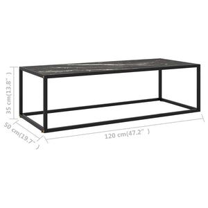 Tavolino da Salotto Nero con Vetro Marmo Nero 120x50x35 cm 322886