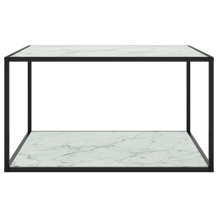 Tavolino Nero con Vetro Bianco Marmorizzato 90x90x50 cm 322913