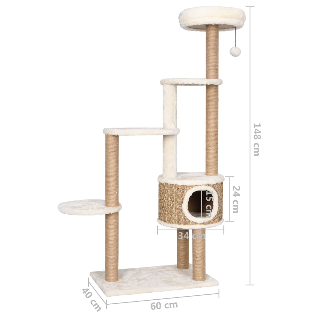 Albero per Gatti con Cuscino Lusso e Tiragraffi 148cm in Giunco