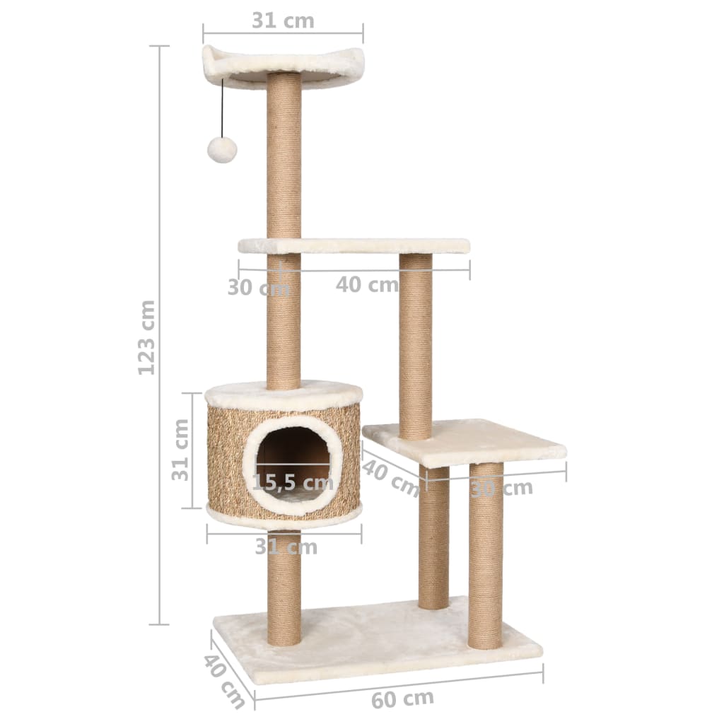 Albero per Gatti con Palo Tiragraffi 123 cm in Giunco