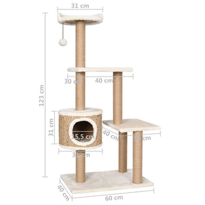 Albero per Gatti con Palo Tiragraffi 123 cm in Giunco 170979