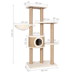 Albero per Gatti con Palo Tiragraffi 126 cm in Giunco 170980