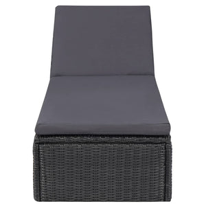 Lettino Prendisole in Polyrattan Nero e Grigio Scuro 310148