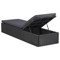 Lettino Prendisole in Polyrattan Nero e Grigio Scuro 310148