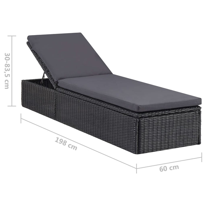 Lettino Prendisole in Polyrattan Nero e Grigio Scuro 310148