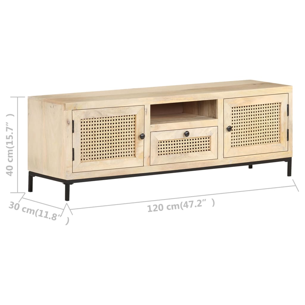 Mobile Porta TV 120x30x40 cm in Legno Massello di Mango e Canna 323510