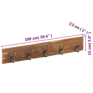 Appendiabiti Parete 5 Ganci 100x2,5x15cm Massello di Recupero 321950