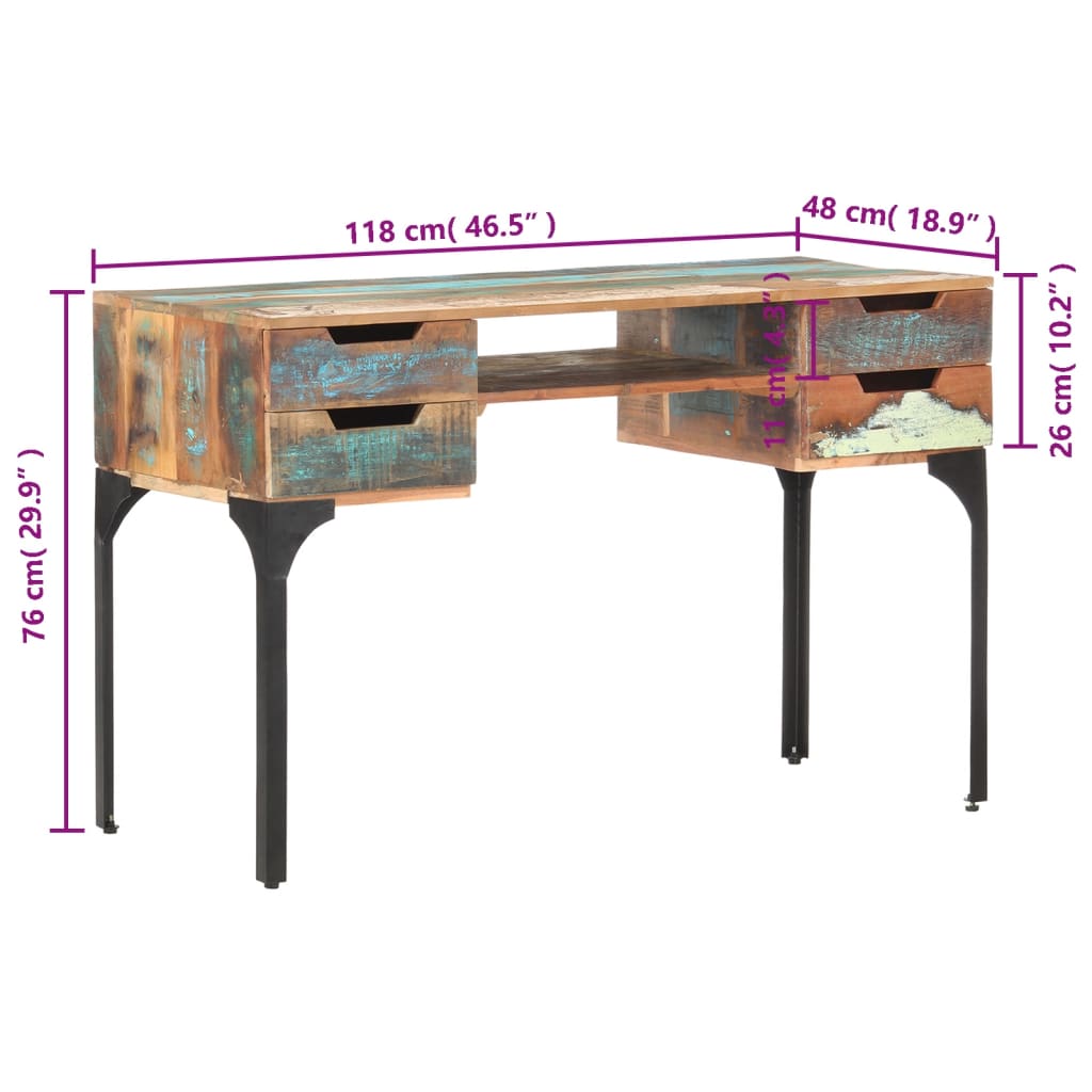 Scrivania 118x48x75 cm in Legno Massello di Recupero cod mxl 69634