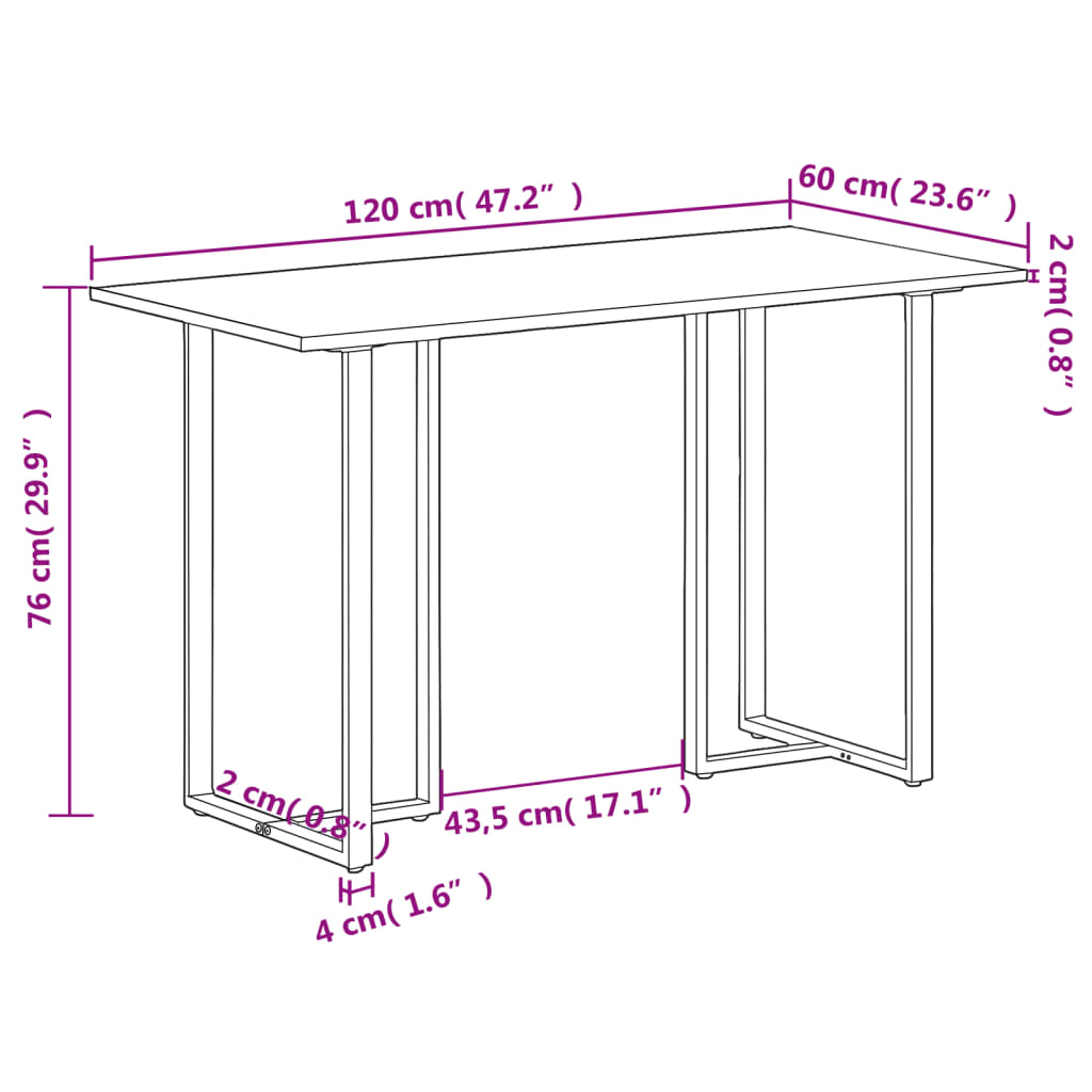 Tavolo da Pranzo 120 cm in Legno Massello di Mango Grezzo