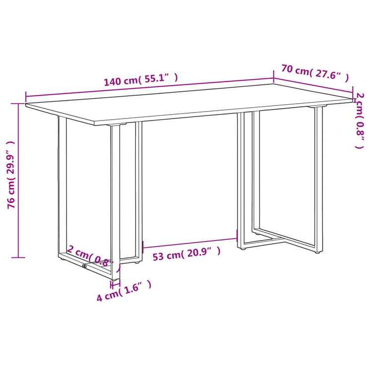 Tavolo da Pranzo 140 cm in Legno di Mango Grezzo cod mxl 58859