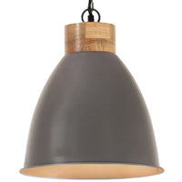 Lampadario Industriale Grigio Ferro e Legno Massello 35 cm E27 320887