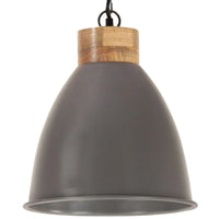 Lampadario Industriale Grigio Ferro e Legno Massello 35 cm E27 320887