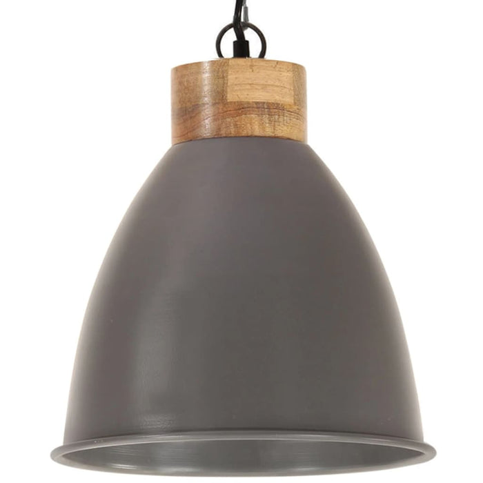 Lampadario Industriale Grigio Ferro e Legno Massello 35 cm E27 320887