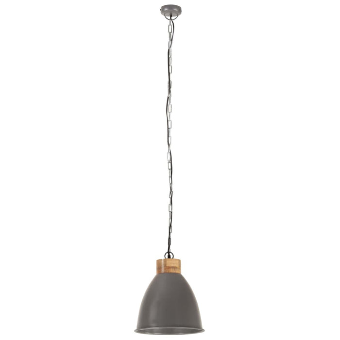 Lampadario Industriale Grigio Ferro e Legno Massello 35 cm E27 320887