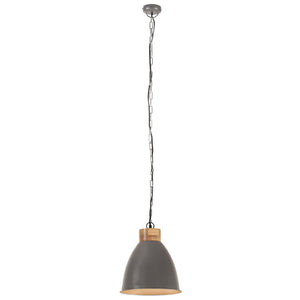 Lampadario Industriale Grigio Ferro e Legno Massello 35 cm E27 320887