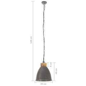 Lampadario Industriale Grigio Ferro e Legno Massello 35 cm E27 320887