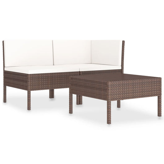 Set Divani da Giardino 3 pz con Cuscini in Polyrattan Marrone cod mxl 41582