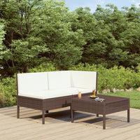 Set Divani da Giardino 3 pz con Cuscini in Polyrattan Marrone cod mxl 41582