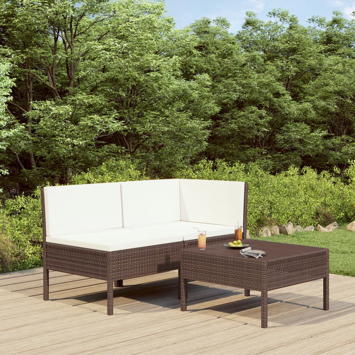 Set Divani da Giardino 3 pz con Cuscini in Polyrattan Marrone cod mxl 41582