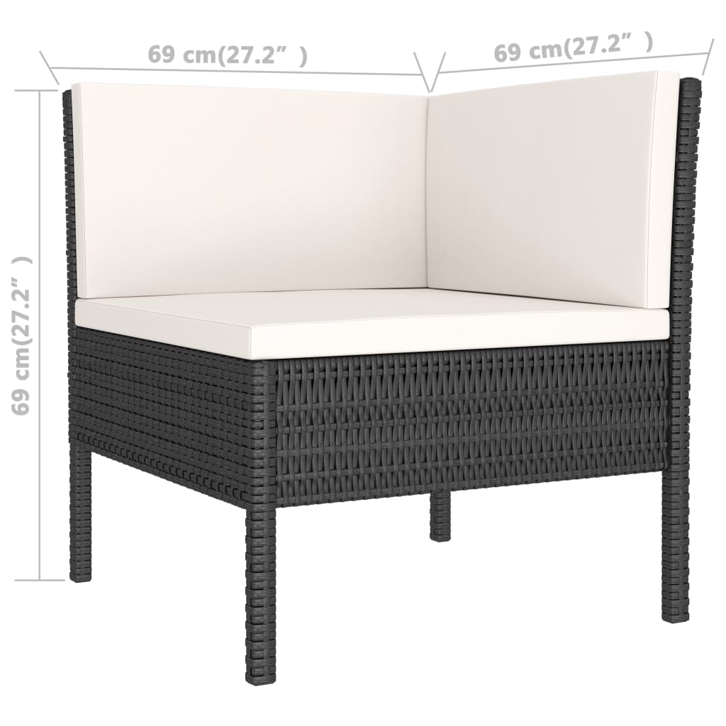 Set Divani da Giardino 3 pz con Cuscini in Polyrattan Nero cod mxl 37746