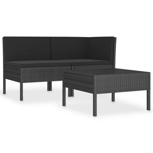 Set Divani da Giardino 3 pz con Cuscini in Polyrattan Nero 310187