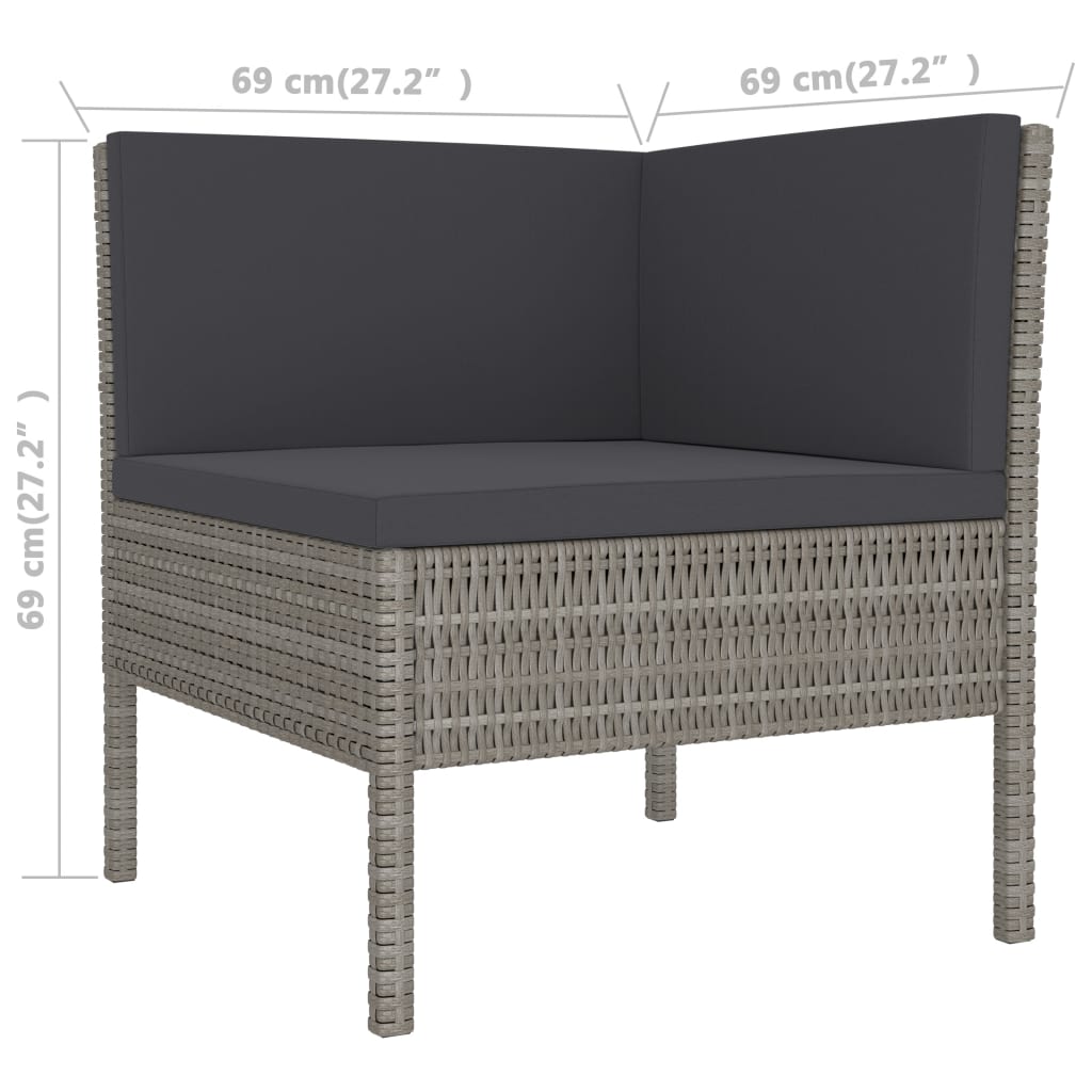 Set Divani da Giardino 3 pz con Cuscini in Polyrattan Grigio cod mxl 37977