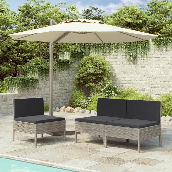 Sedie da Giardino 3 pz con Cuscini in Polyrattan Grigio cod mxl 23908