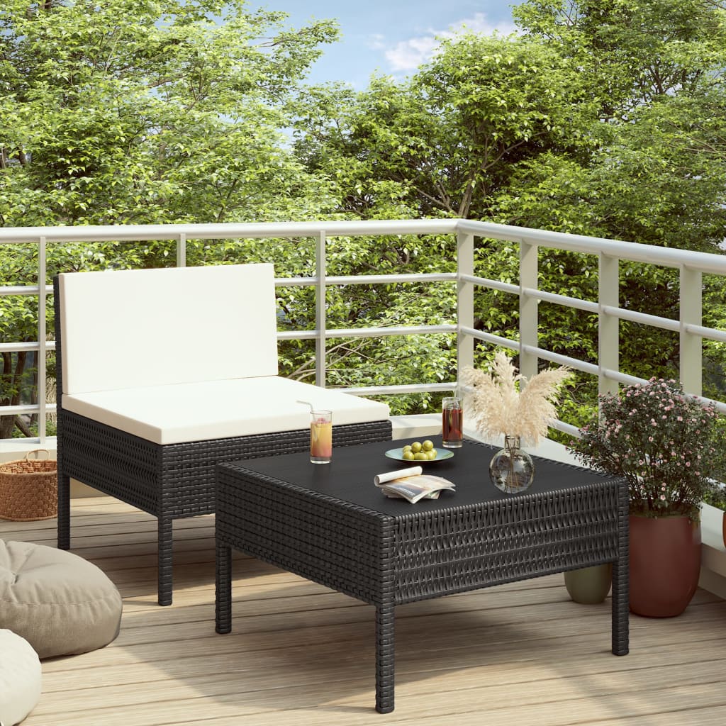 Set Divani da Giardino 2 pz con Cuscini in Polyrattan Nero 310198