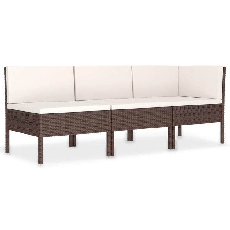 Set Divani da Giardino 3 pz con Cuscini in Polyrattan Marrone cod mxl 37754