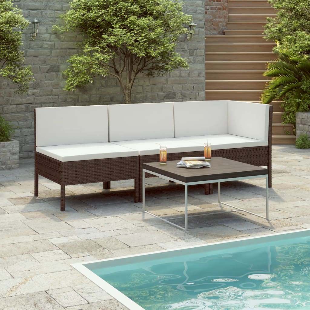 Set Divani da Giardino 3 pz con Cuscini in Polyrattan Marrone cod mxl 37754