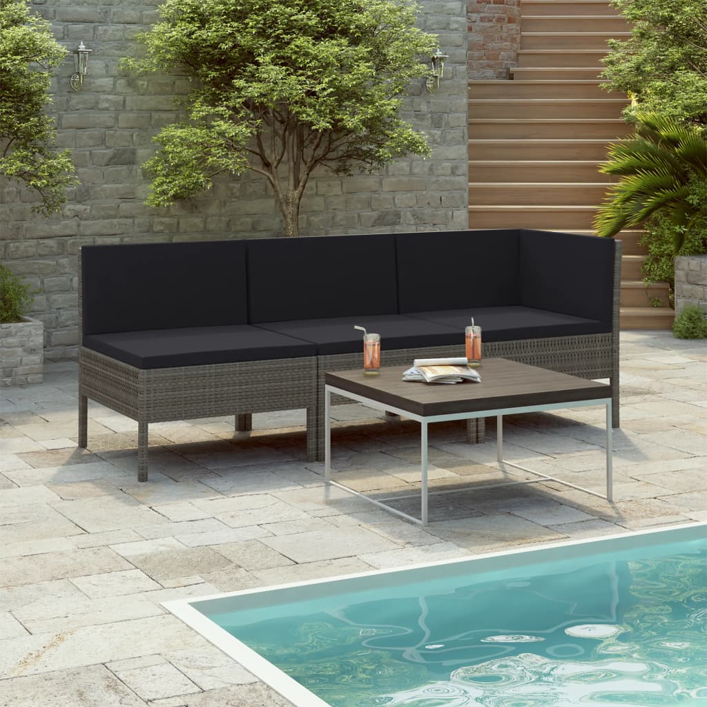 Set Divani da Giardino 3 pz con Cuscini in Polyrattan Grigio cod mxl 37750