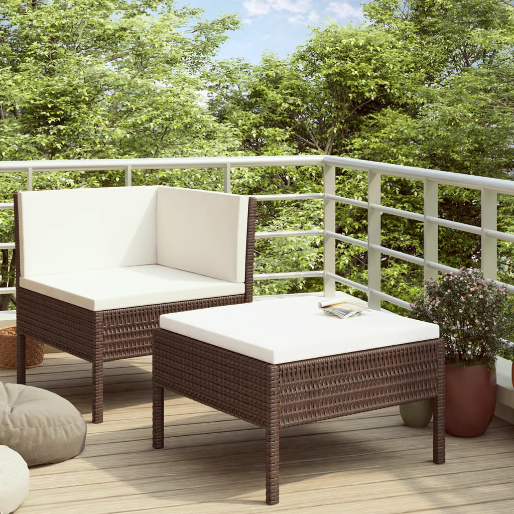 Set Divani da Giardino 2 pz con Cuscini in Polyrattan Marrone 310205