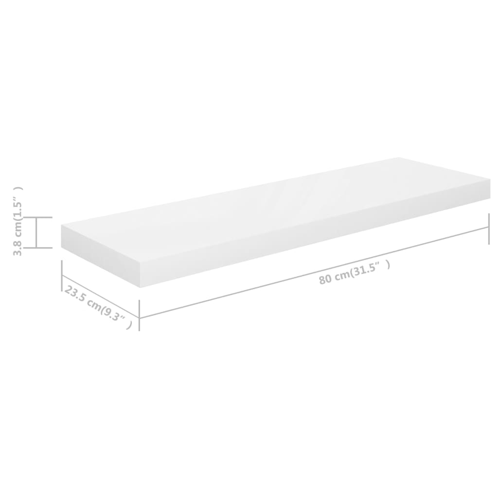 Scaffali a Parete 2 pz Bianco Lucido 80x23,5x3,8 cm in MDF 323752