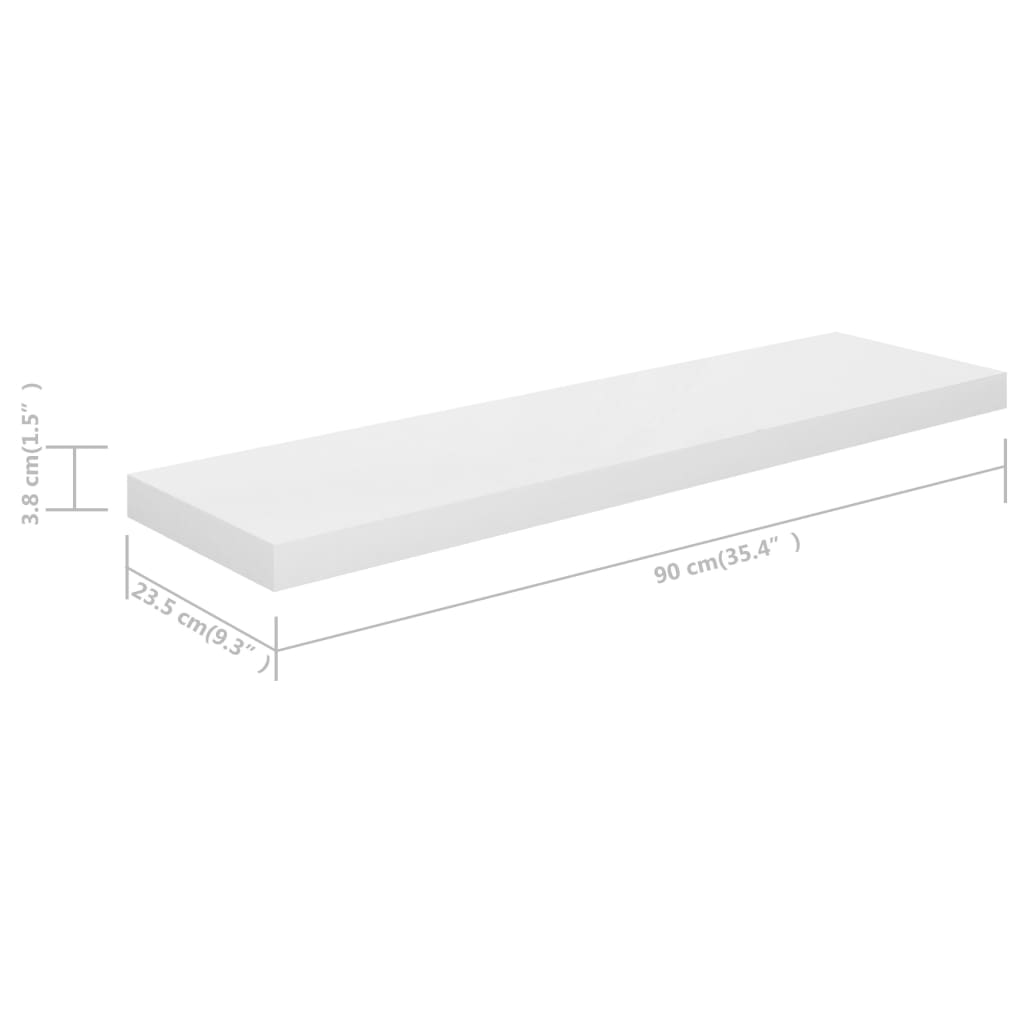 Scaffale a Parete Bianco Lucido 90x23,5x3,8 cm in MDF 323754