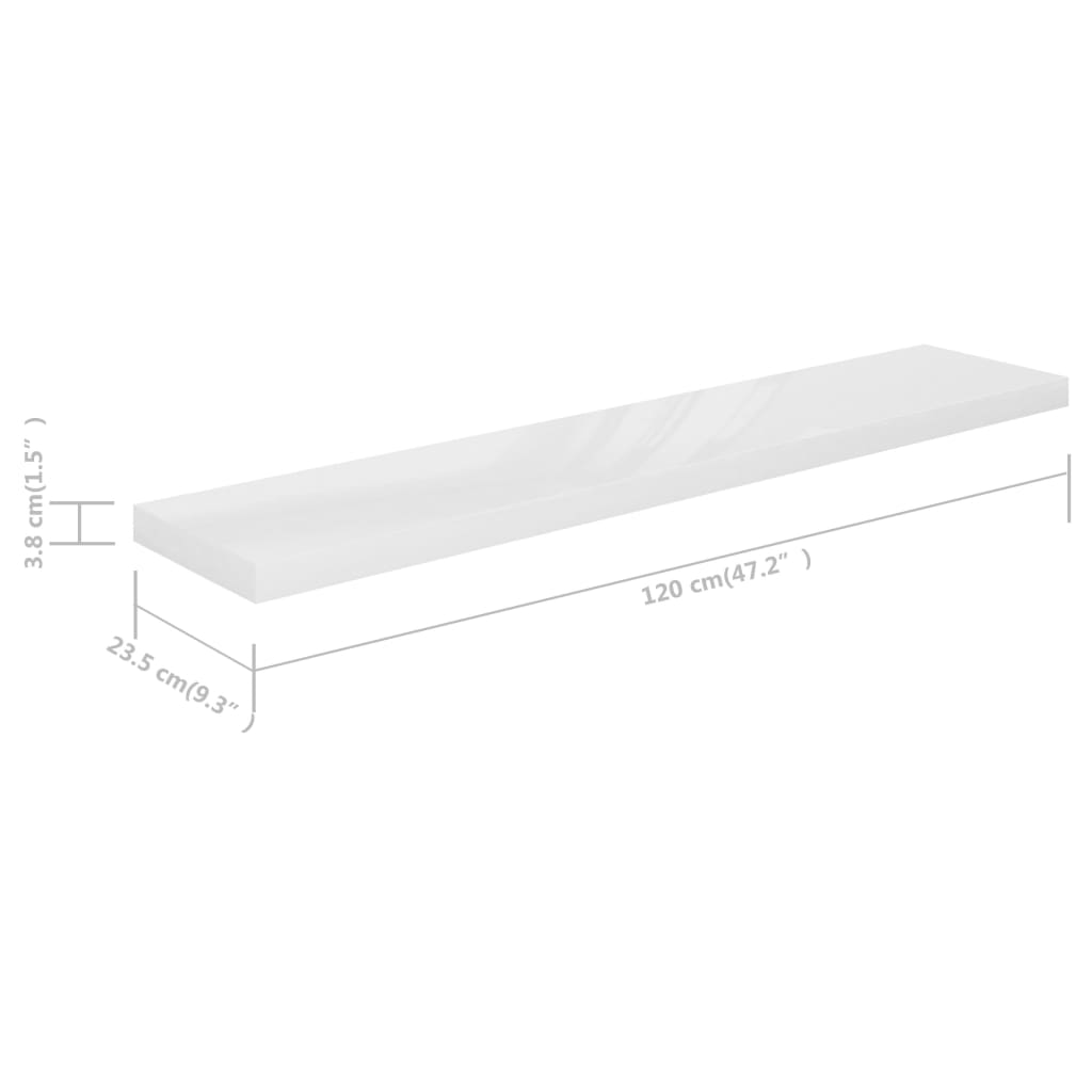 Scaffali a Parete 2 pz Bianco Lucido 120x23,5x3,8 cm in MDF 323758