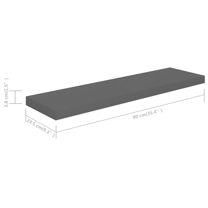 Scaffali a Parete 4 pz Grigio Lucido 90x23,5x3,8 cm in MDF 323798