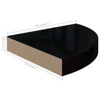 Scaffale Angolare a Parete Nero Lucido 25x25x3,8 cm in MDF 323889