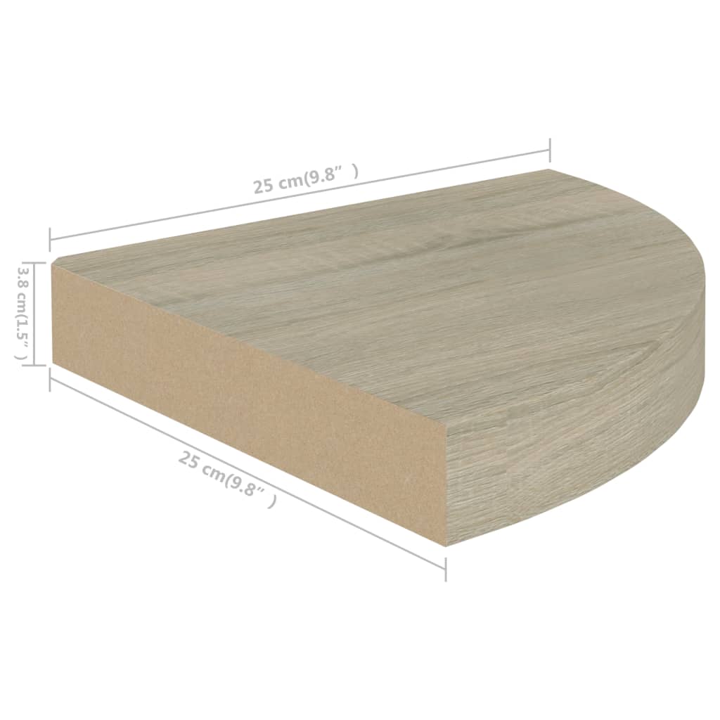 Scaffale Angolare a Parete Rovere 25x25x3,8 cm in MDF 323904