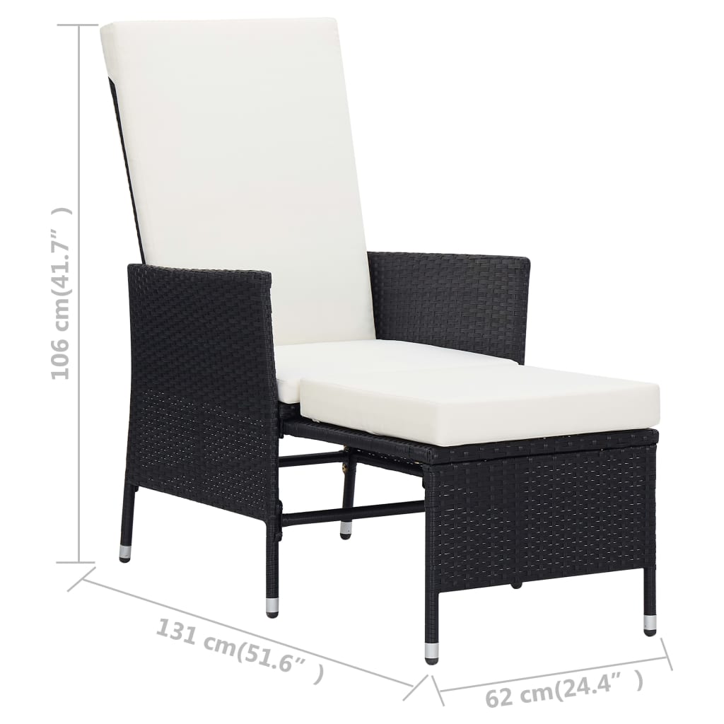 Sedia da Giardino Reclinabile con Cuscino in Polyrattan Nero cod mxl 23069