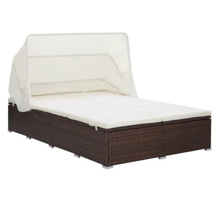 Lettino Prendisole a 2 Posti con Cuscino in Polyrattan Marrone 310234