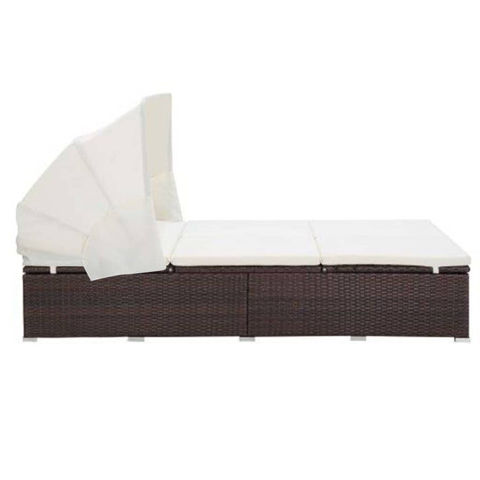 Lettino Prendisole a 2 Posti con Cuscino in Polyrattan Marrone 310234