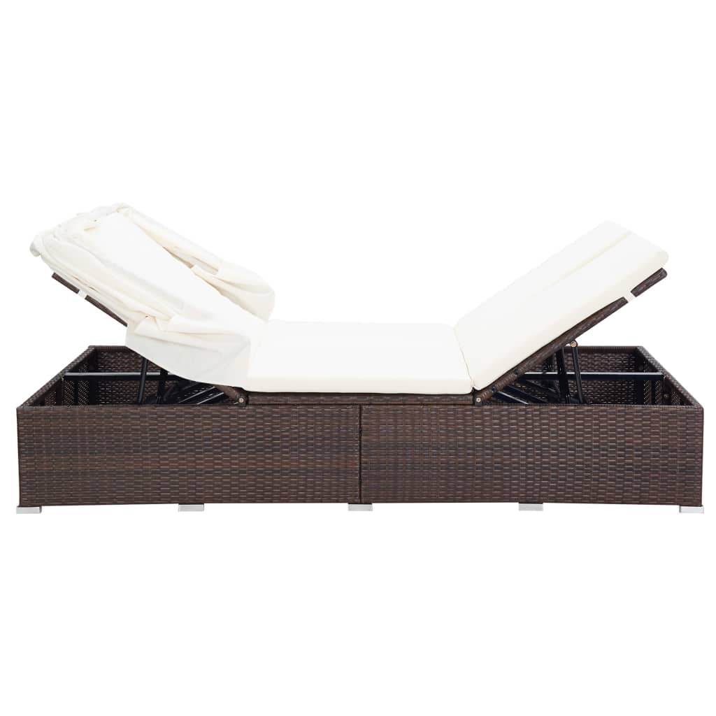 Lettino Prendisole a 2 Posti con Cuscino in Polyrattan Marrone 310234