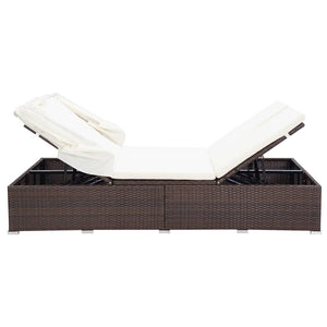 Lettino Prendisole a 2 Posti con Cuscino in Polyrattan Marrone 310234