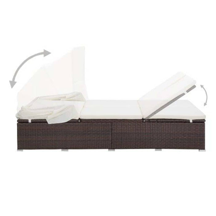 Lettino Prendisole a 2 Posti con Cuscino in Polyrattan Marrone 310234