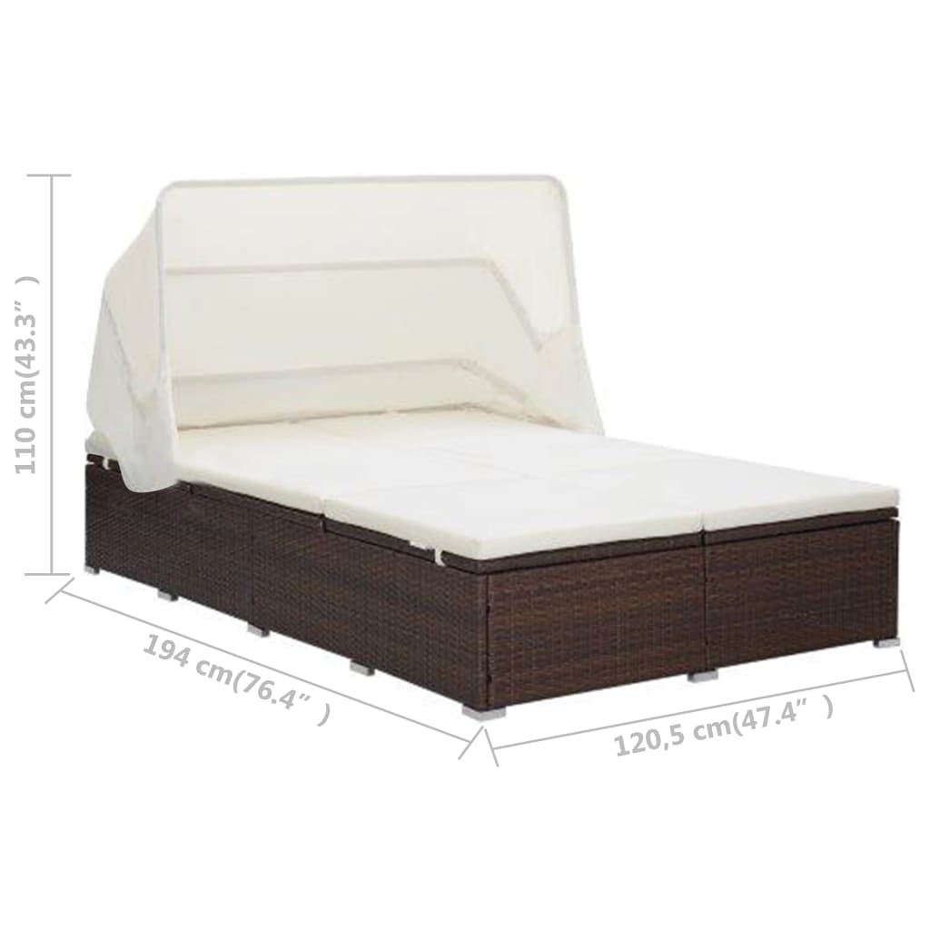 Lettino Prendisole a 2 Posti con Cuscino in Polyrattan Marrone 310234