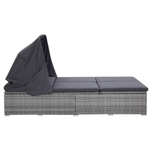 Lettino Prendisole a 2 Posti con Cuscino in Polyrattan Grigio cod mxl 71540