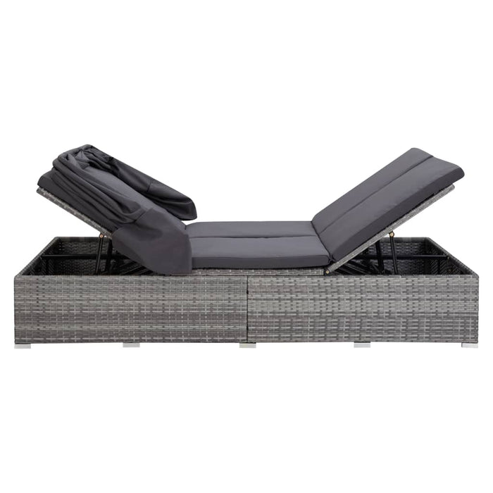 Lettino Prendisole a 2 Posti con Cuscino in Polyrattan Grigio cod mxl 71540