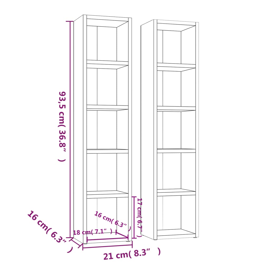 Scaffali Porta CD 2 pz Neri 21x16x93,5 cm in Truciolato 802697