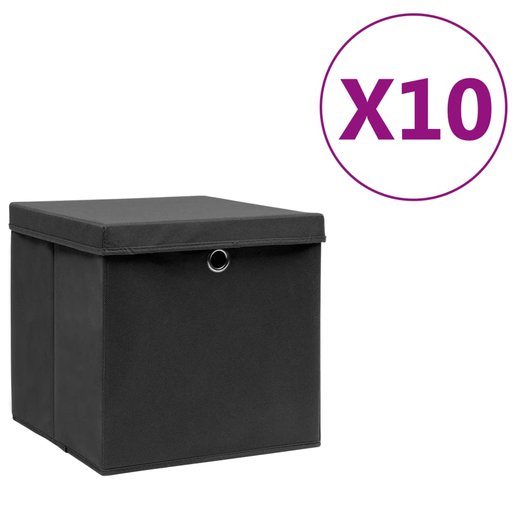 Contenitori con Coperchio 10 pz 28x28x28 cm Nero cod mxl 51296