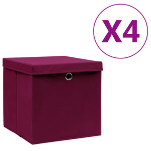 Contenitori con Coperchio 4 pz 28x28x28 cm Rosso Scuro cod mxl 46416